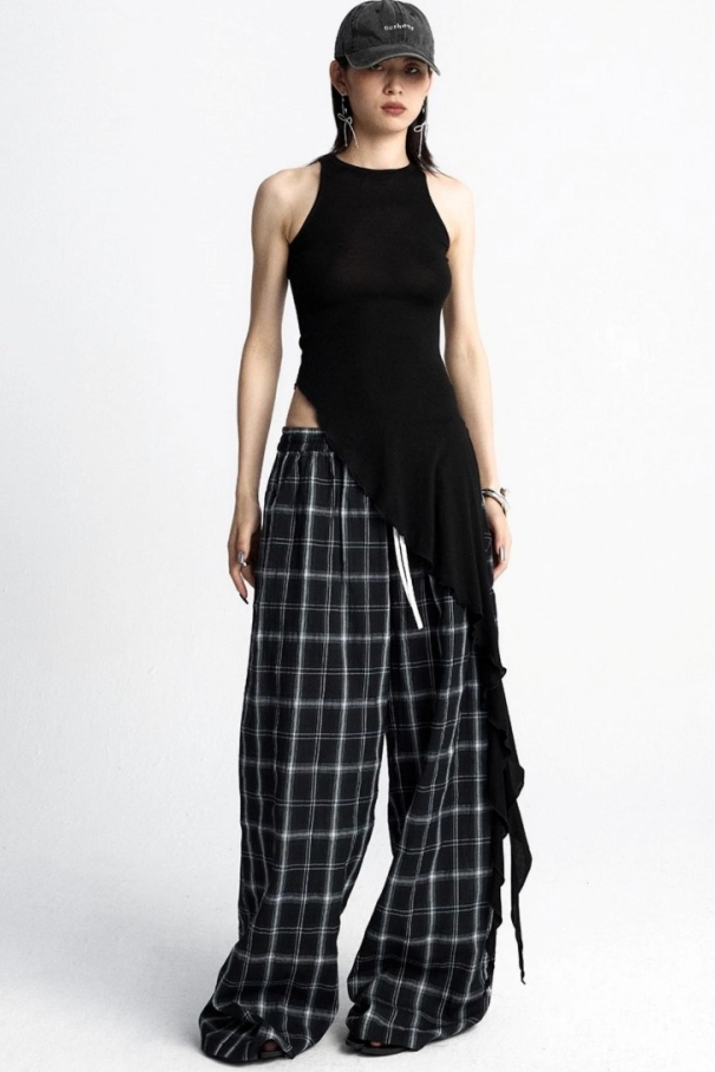 Summer Plaid Wide-Leg Pants
