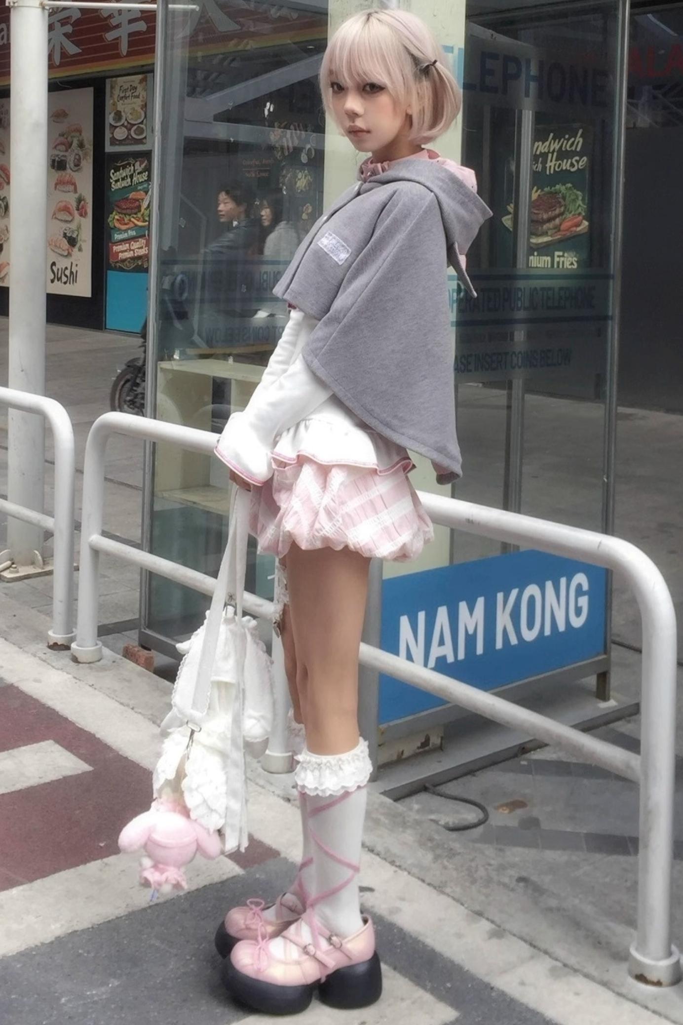 Cute Gray-Pink Cat Ears Hooded Coat