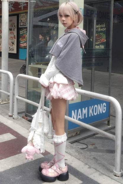 Cute Gray-Pink Cat Ears Hooded Coat