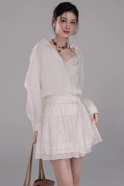 Lyocell Embroidered Batwing Blouse Set-Up