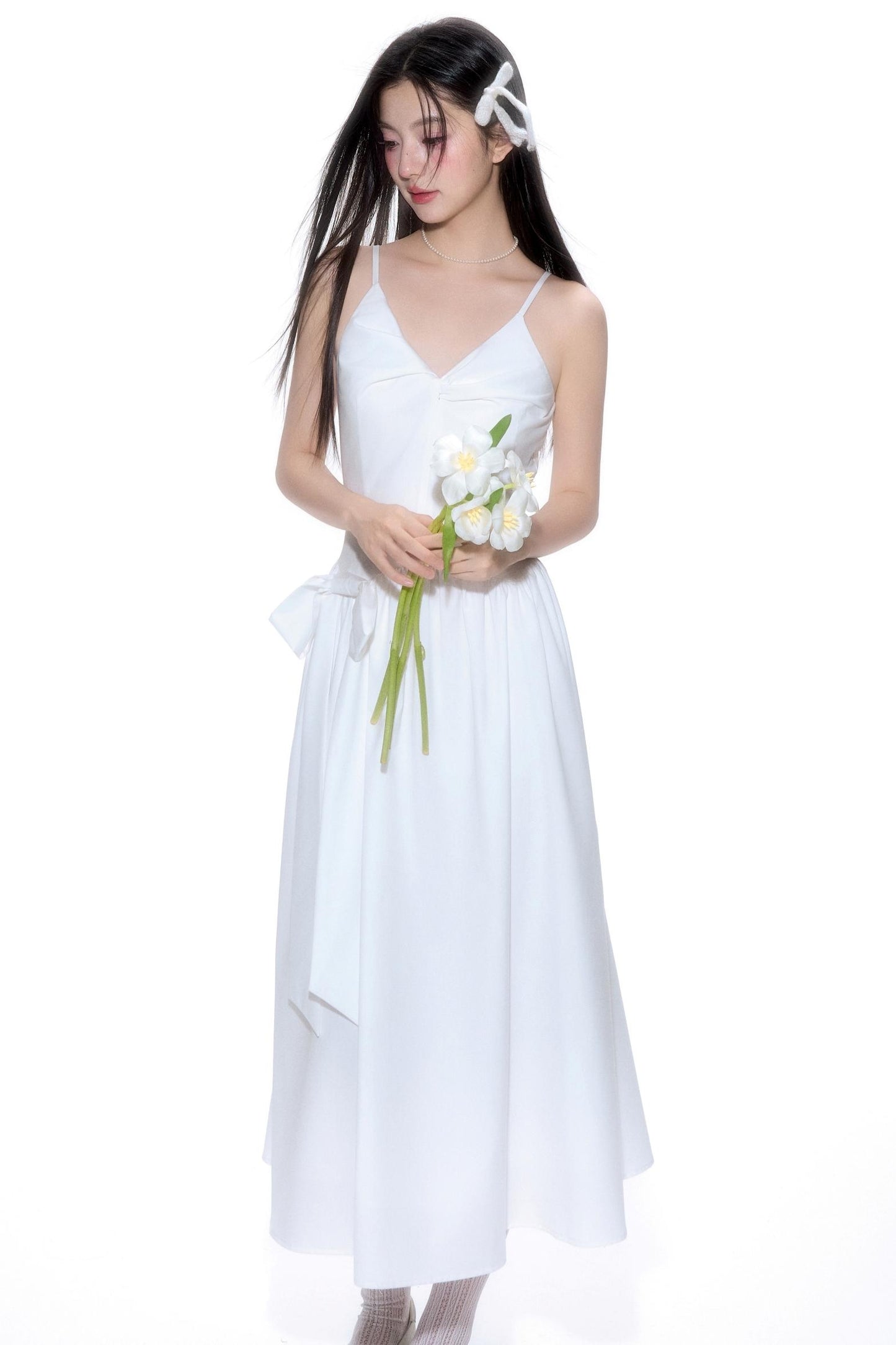 Twisted Bow Halter Pleated Dress