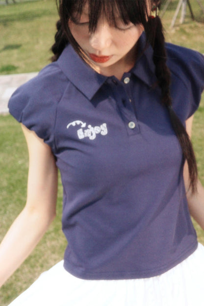 Embroidered Polka Dot Polo Tee
