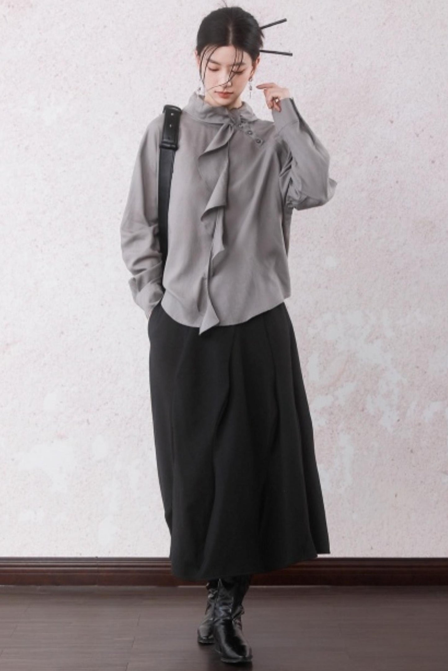 Silk Linen Ruffle Shirt