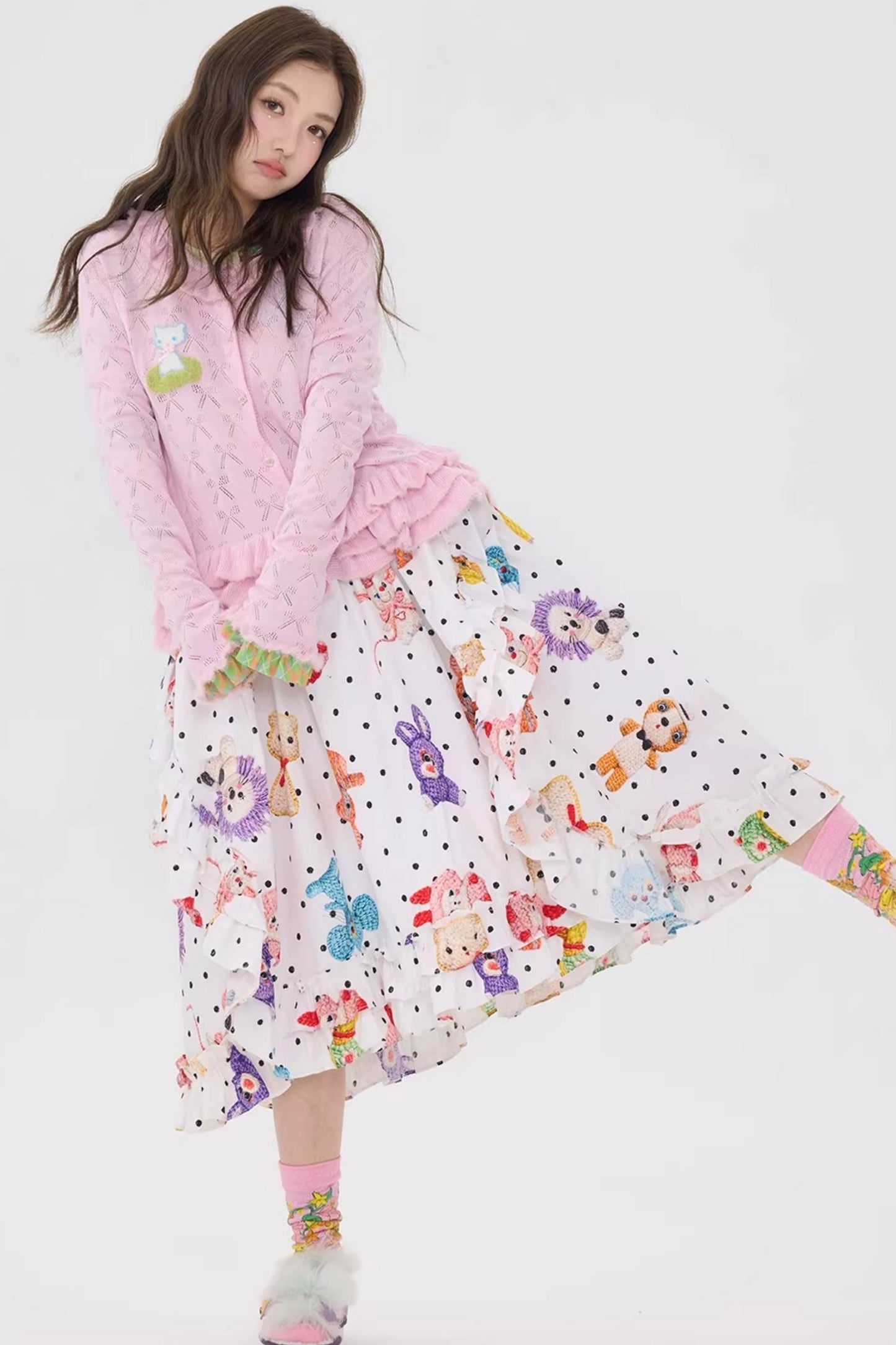 Pink Lace Cut Out Cardigan Top