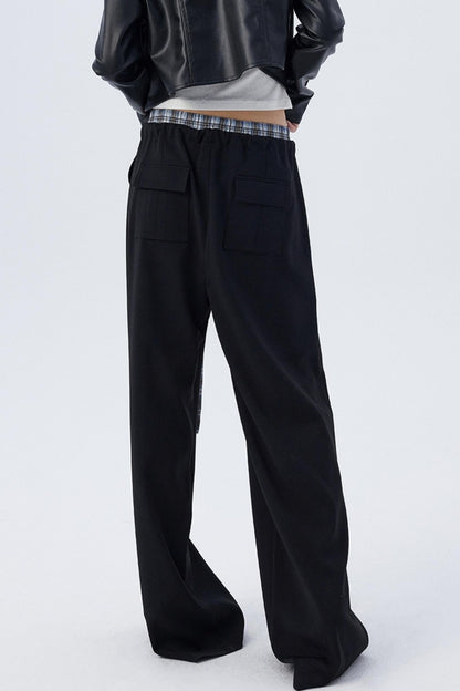 Contrast Check Pattern Wide Pants