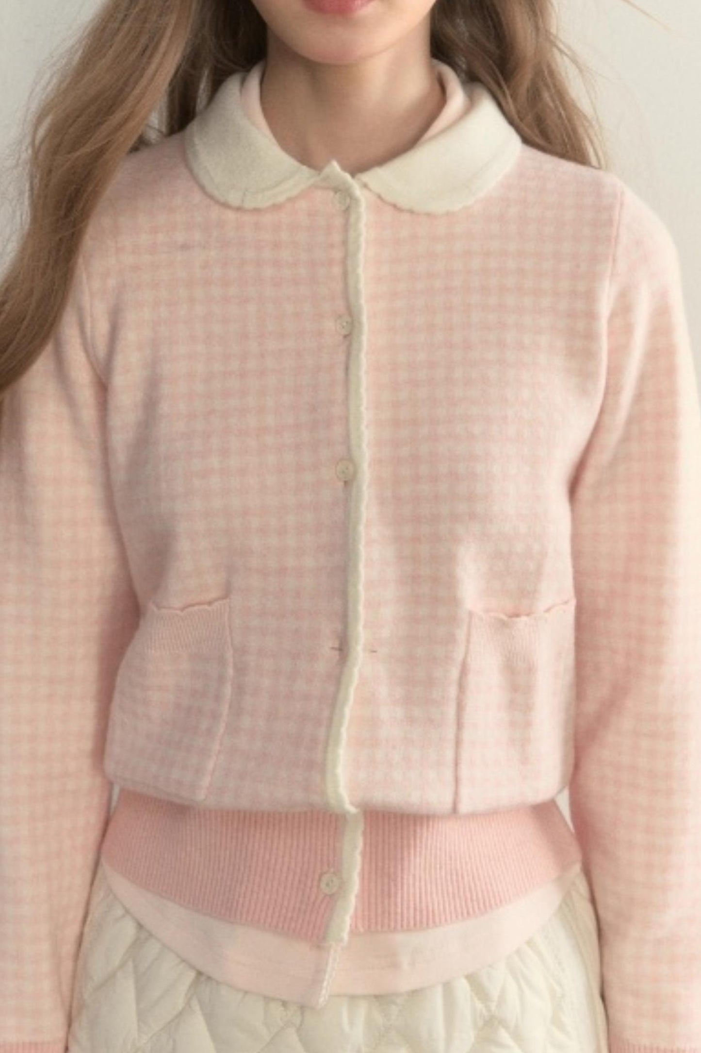 Pink Plaid Knitted Sweater