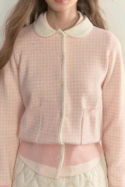 Pink Plaid Knitted Sweater