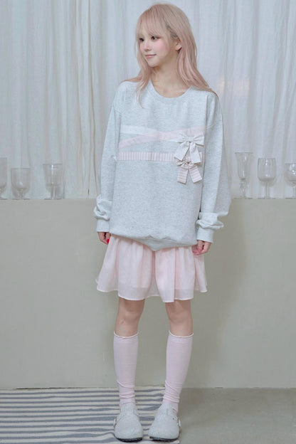 Cotton Bow Patchwork Sweatshirt