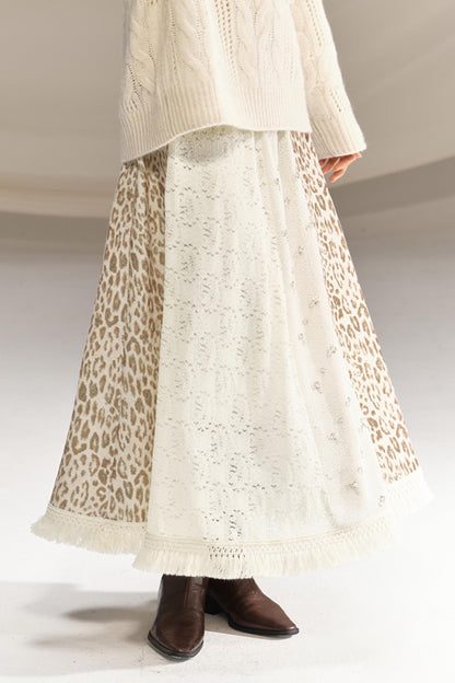 Silk Leopard Print Patchwork Skirt