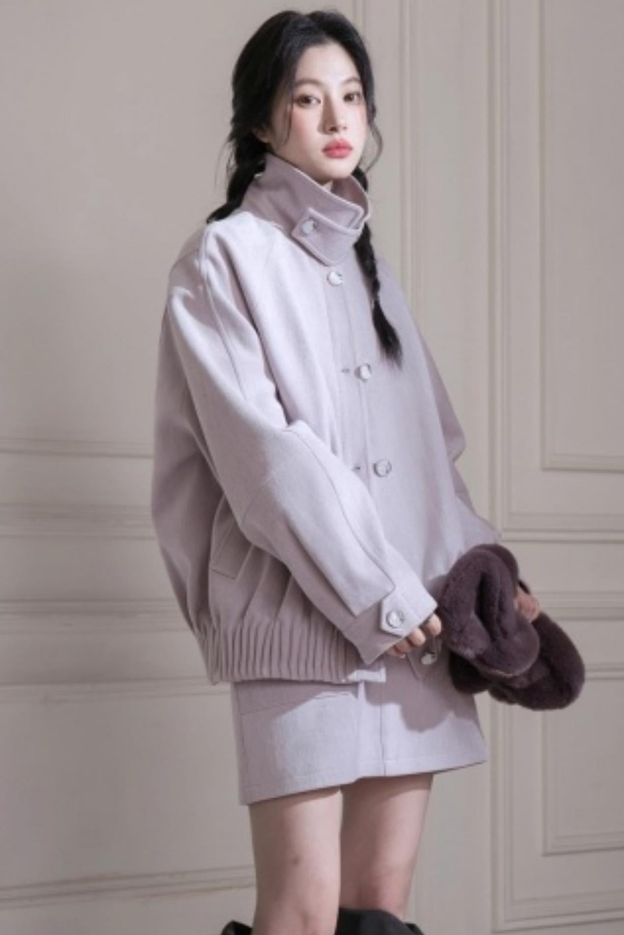 Velvet Purple Stand-Up Collar Jacket Set-Up