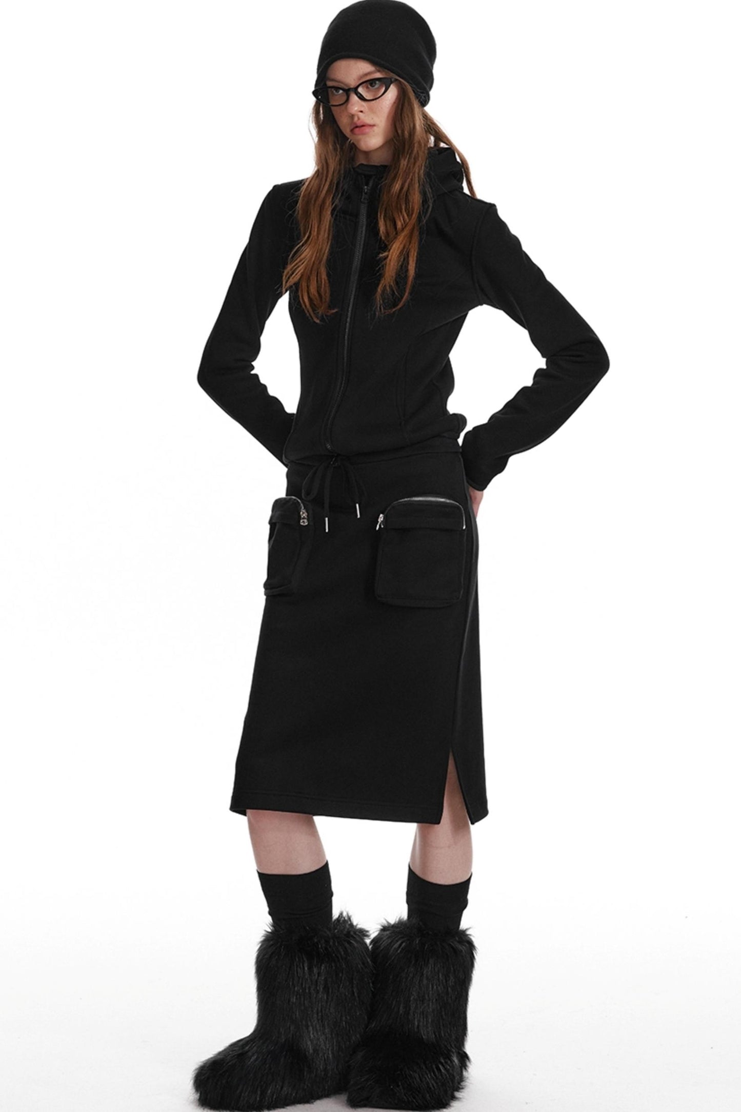 Fleece Hooded Sweatshirt And Pants Set-Up