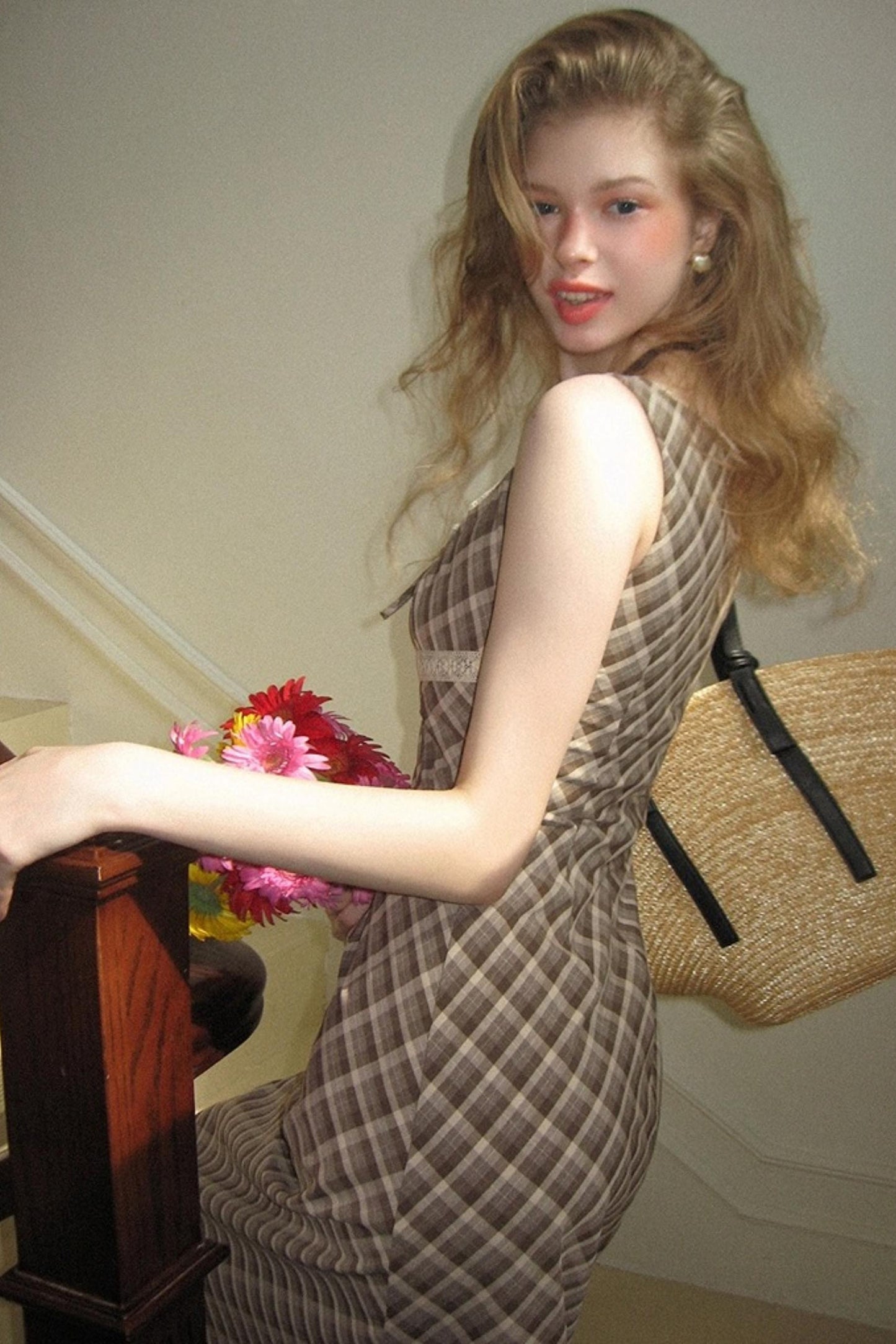 Brown Lace Slip Dress