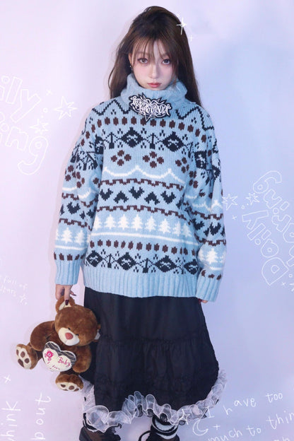 Strange Blue Jacquard Hooded Top