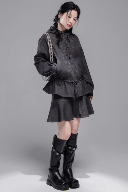 Morning Gray Patchwork Hooded Jacket Set