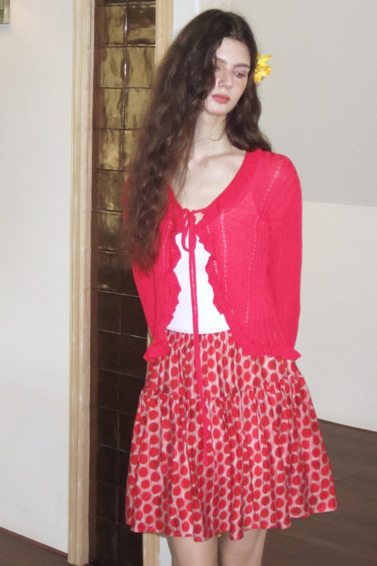 Vintage Ruffle Knitted Cardigan Set-Up