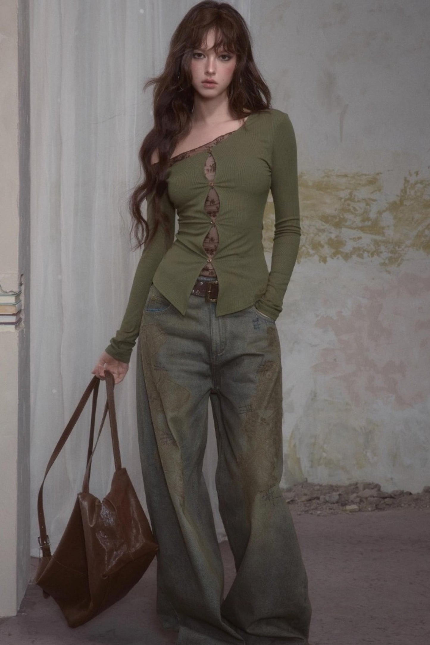 Retro Lace Straight Jeans