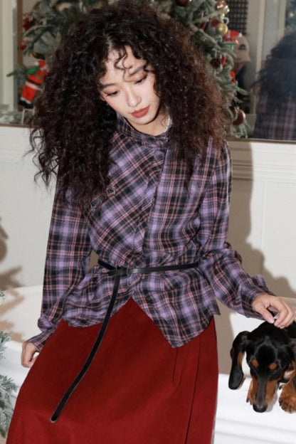 Brushed Plaid Lapel Shirt