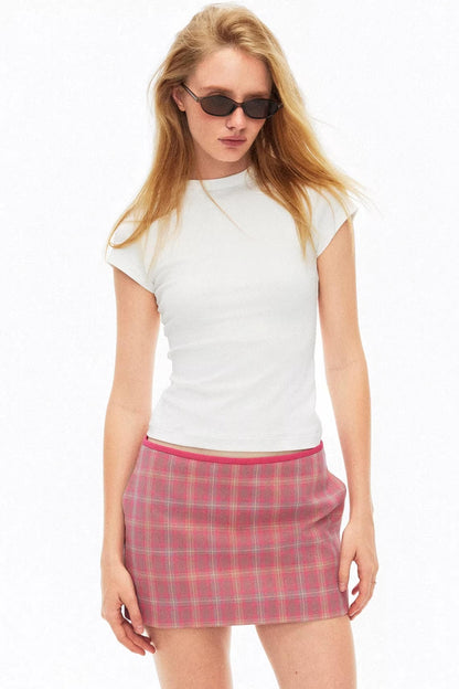 Contrast Plaid Mini Skirt
