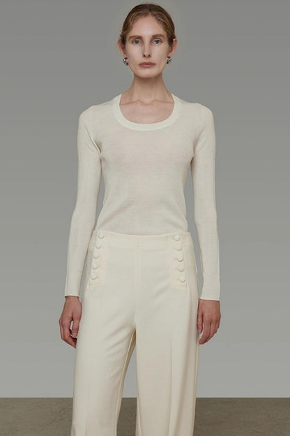 U-Neck Wool Slim Sweater