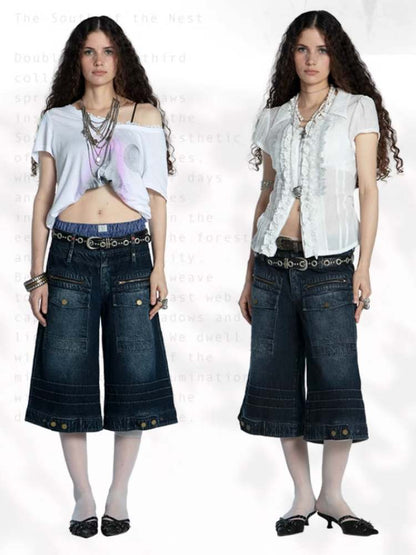 Damage Processing Big Pocket Cropped Denim Pants