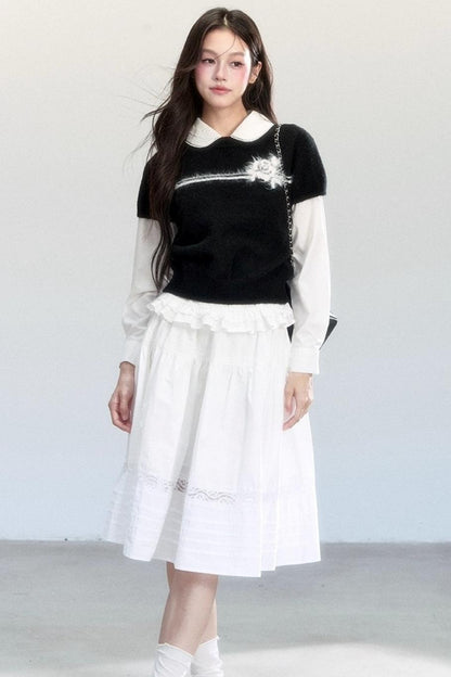 Flower Knitted Short-Sleeved Top