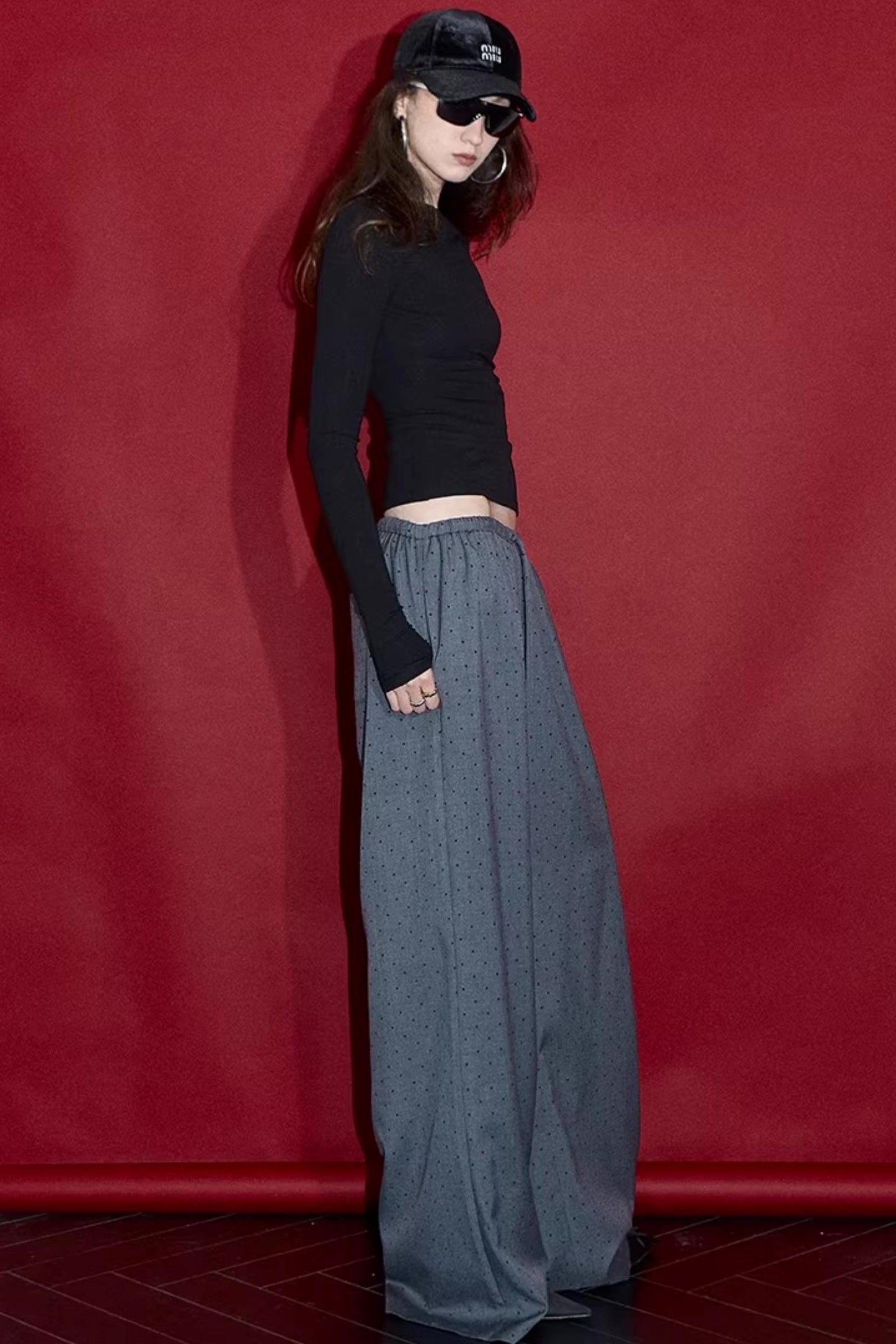 Retro Gray-Red Polka Dot Trousers