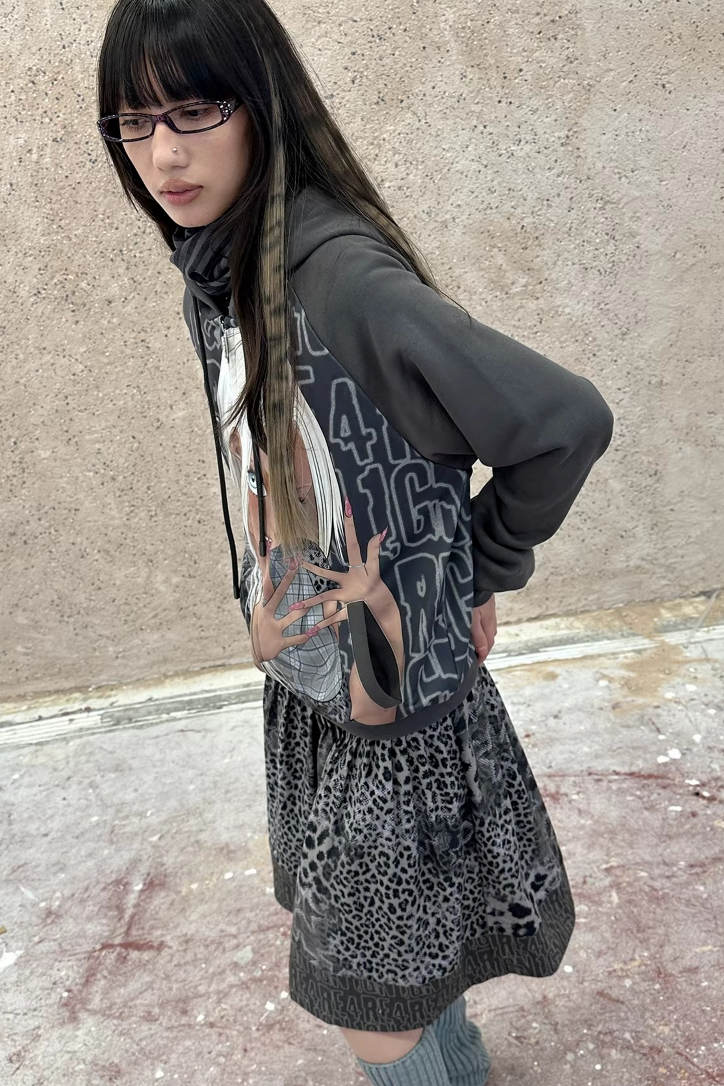 Leopard Graffiti Pleated Skirt