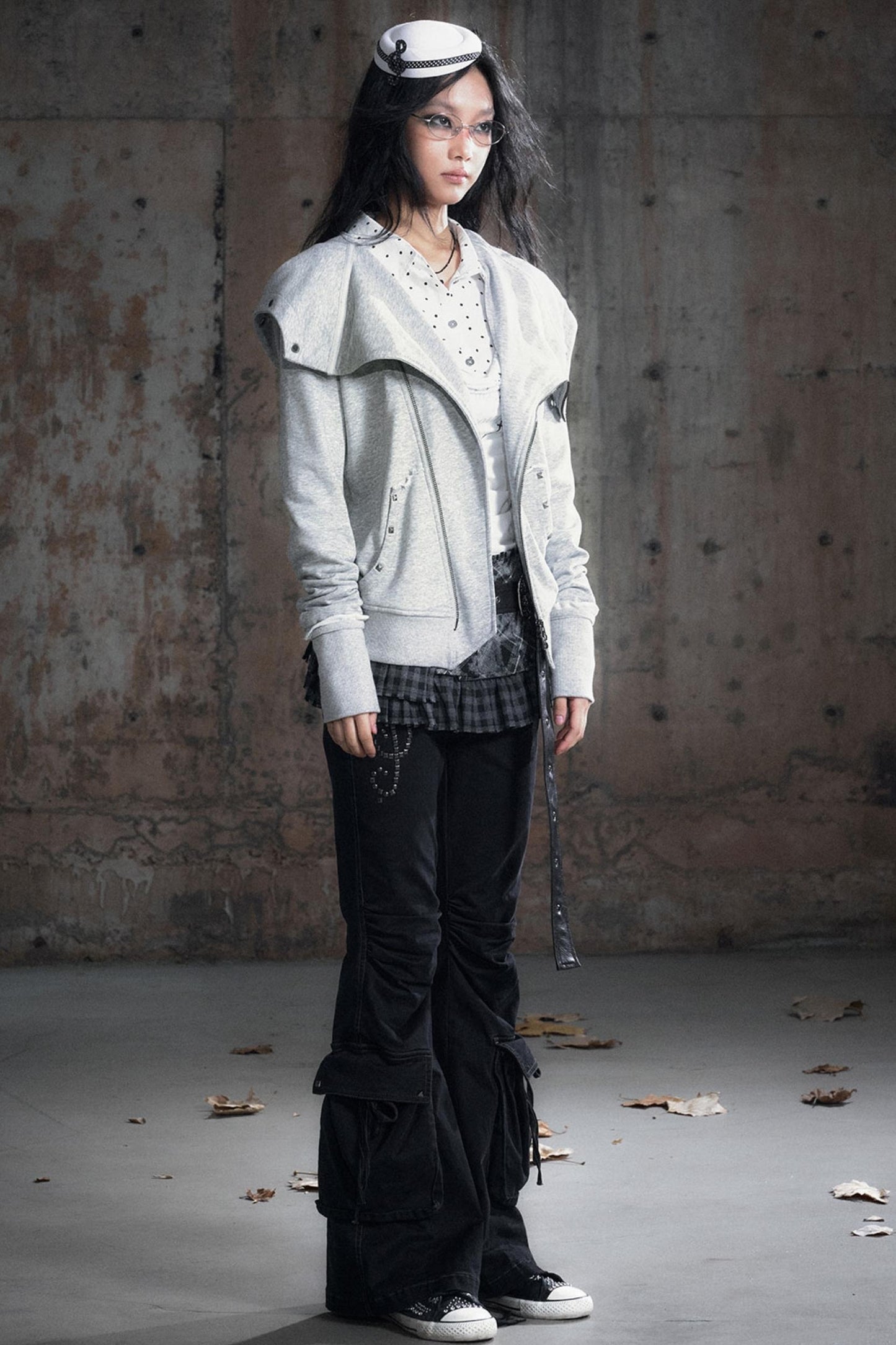 Deconstructed Lapel Sweatshirt Jacket