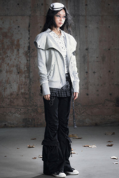 Deconstructed Lapel Sweatshirt Jacket