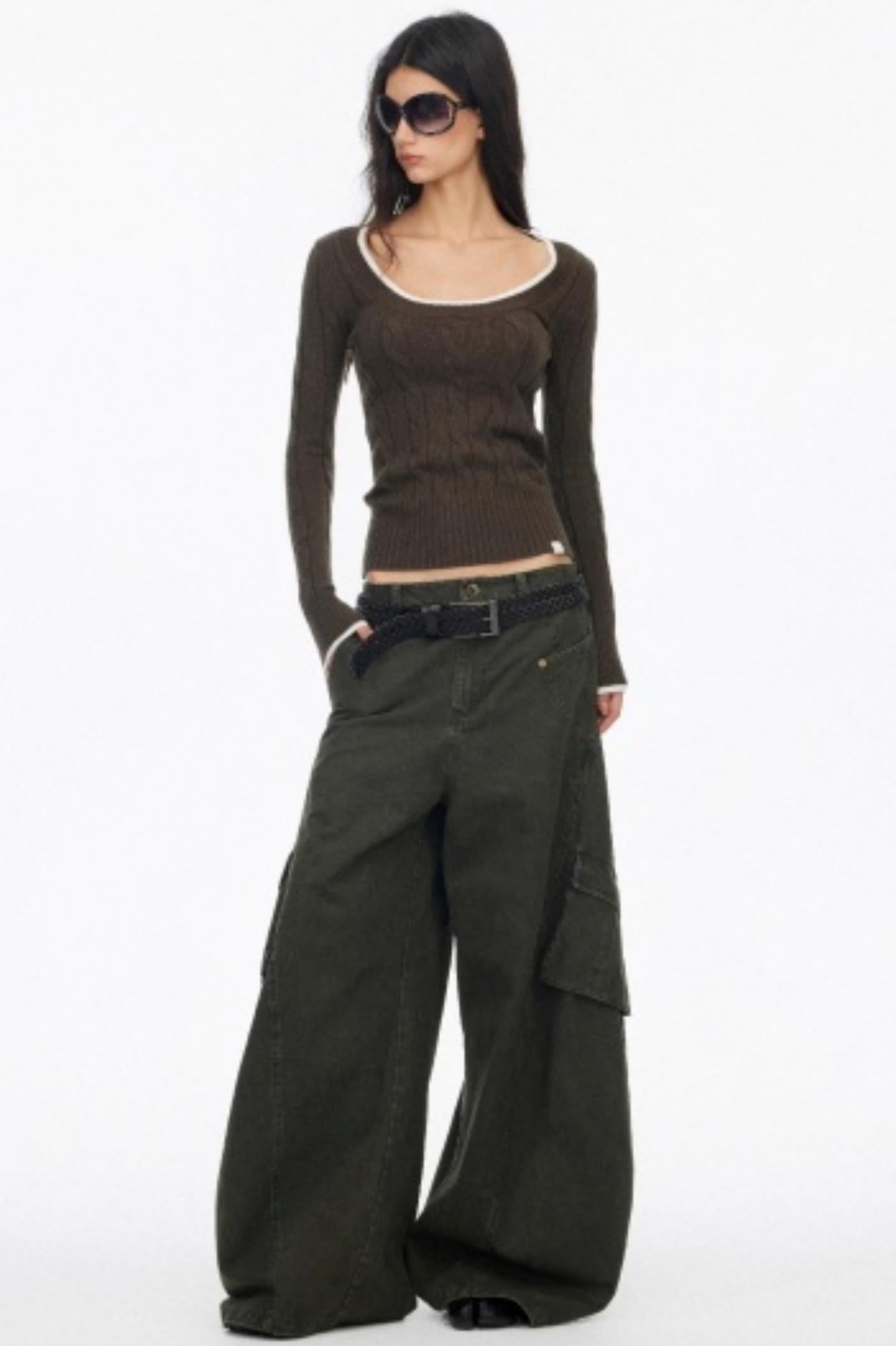 Distressed Wide-Leg Cargo Pants