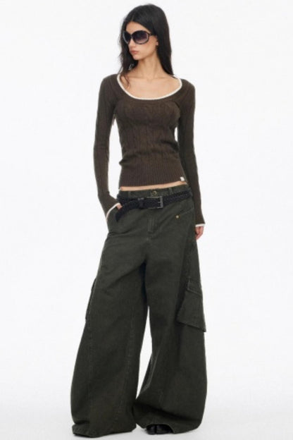 Distressed Wide-Leg Cargo Pants