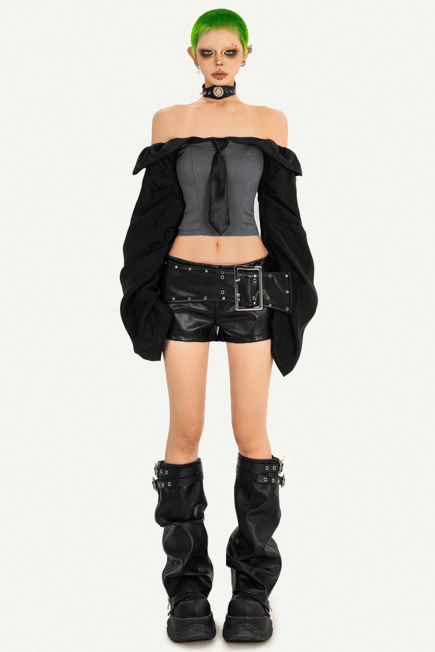 Black PU Leather Short Pants