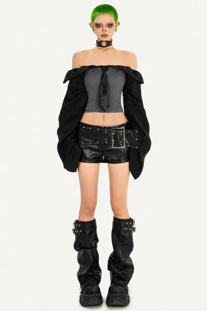 Black PU Leather Short Pants