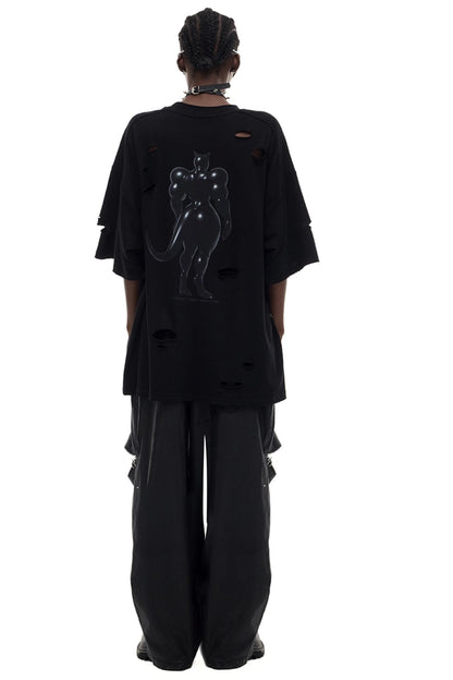 Black Cat Waist T-Shirt