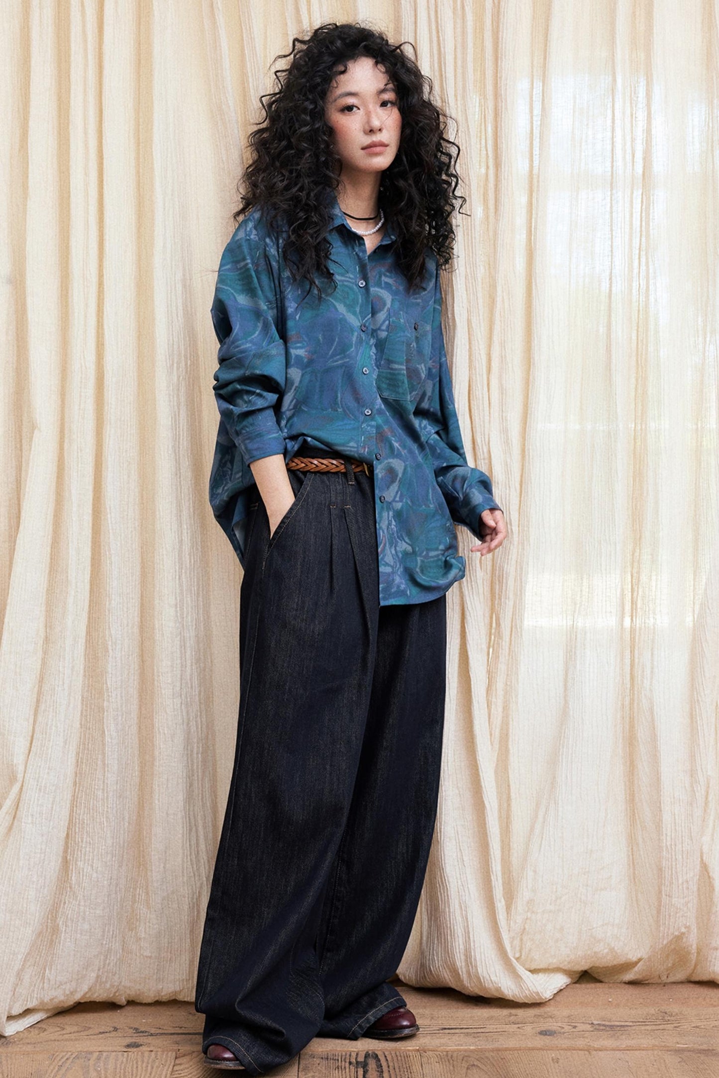 Lazy Breeze Wide-leg Denim Trousers