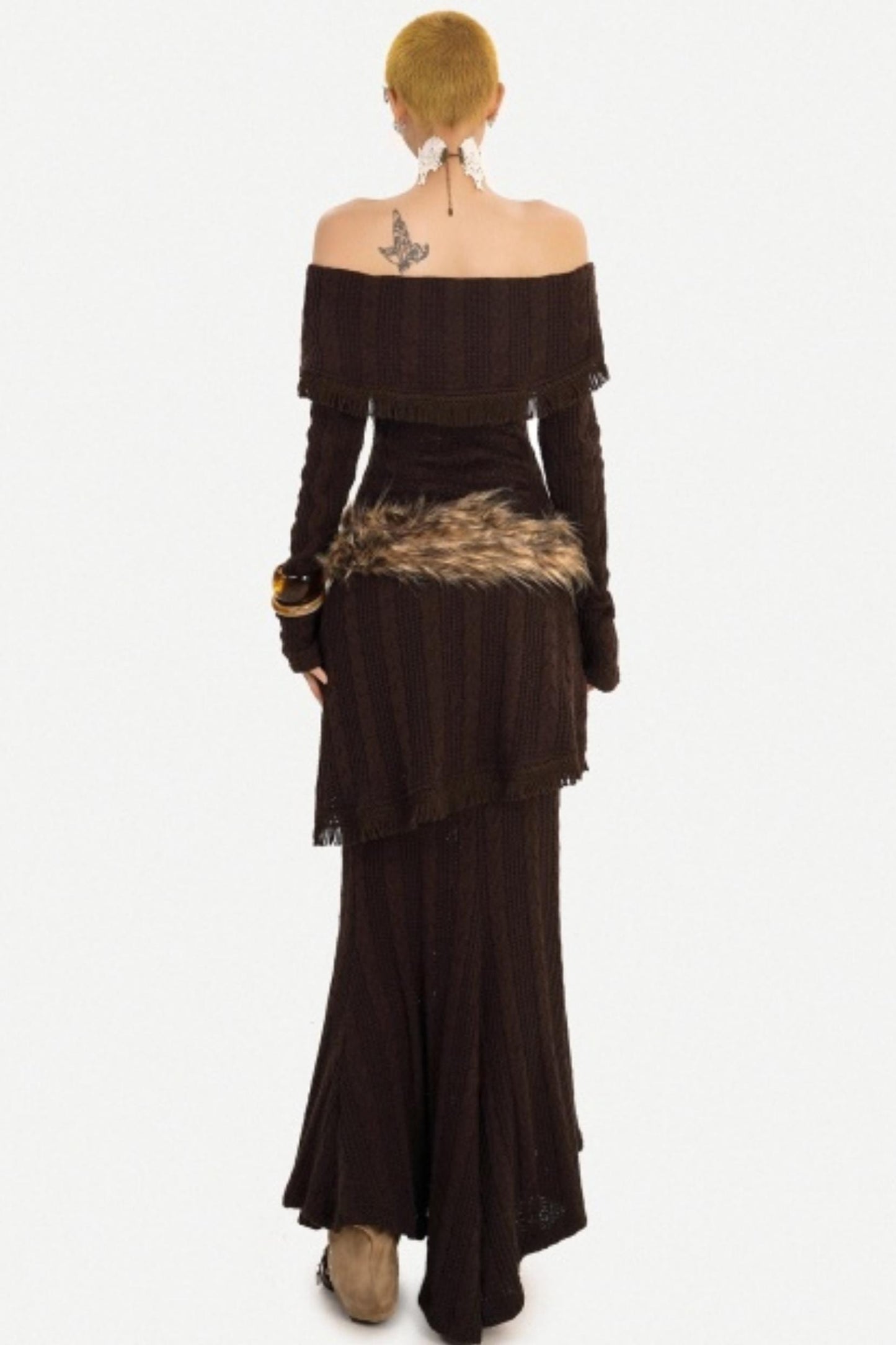 Retro Knit Off-Shoulder Top Set-Up