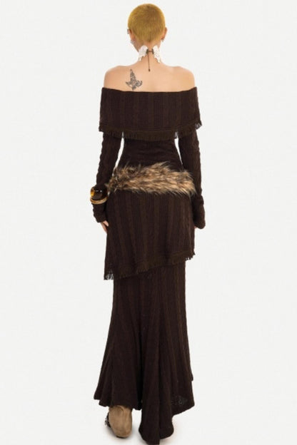 Retro Knit Off-Shoulder Top Set-Up