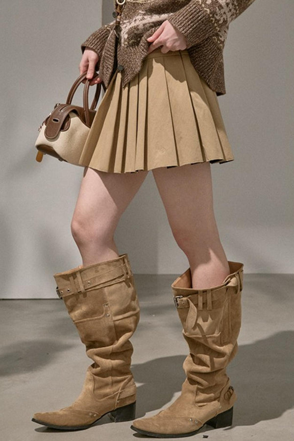 Preppy Silk Pleated Puffy Skirt