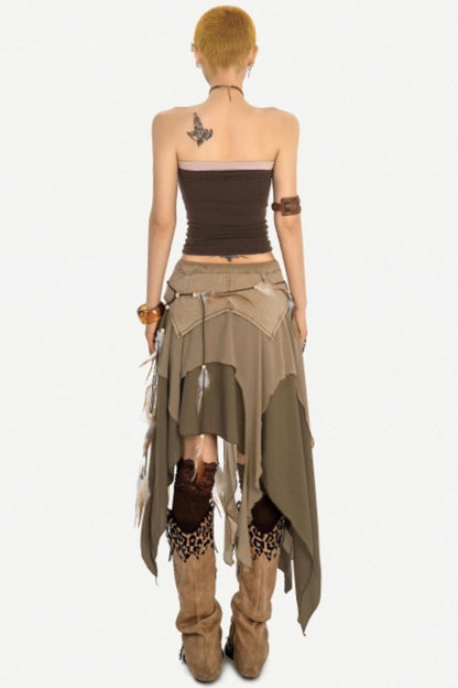 Retro Asymmetrical Denim Skirt