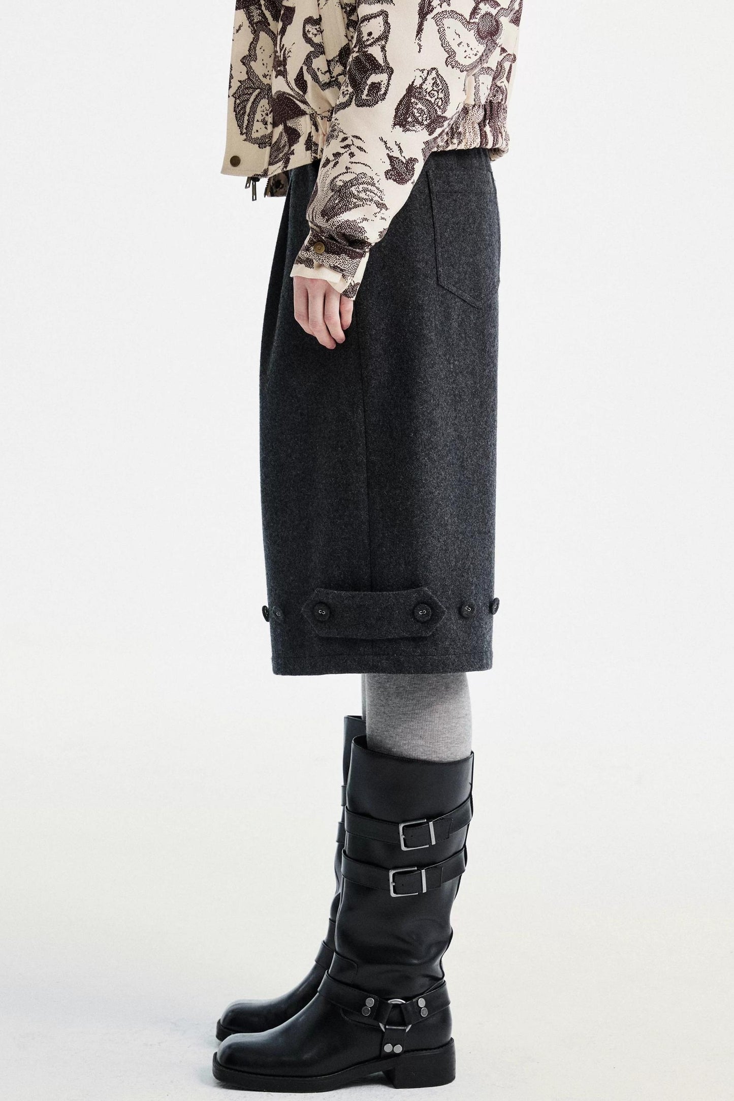 Gray Woolen Lace-Trim Pants