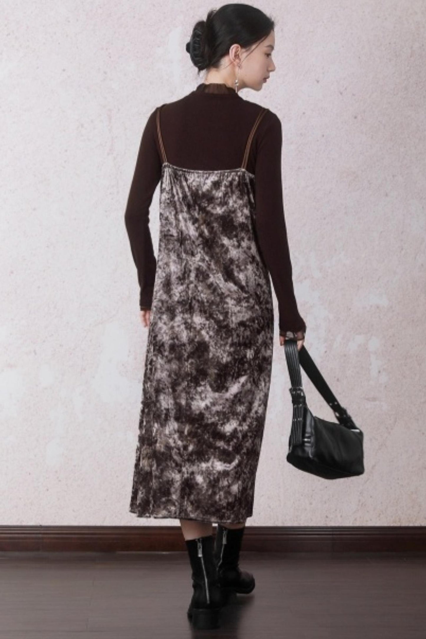 Chestnut Brown Patchwork Turtleneck Top