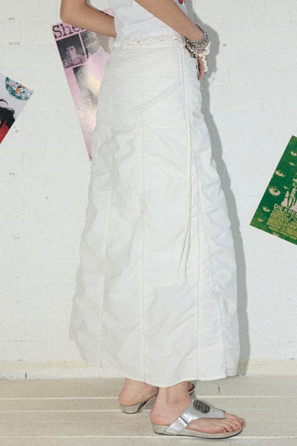 White Pleated A-Line Skirt