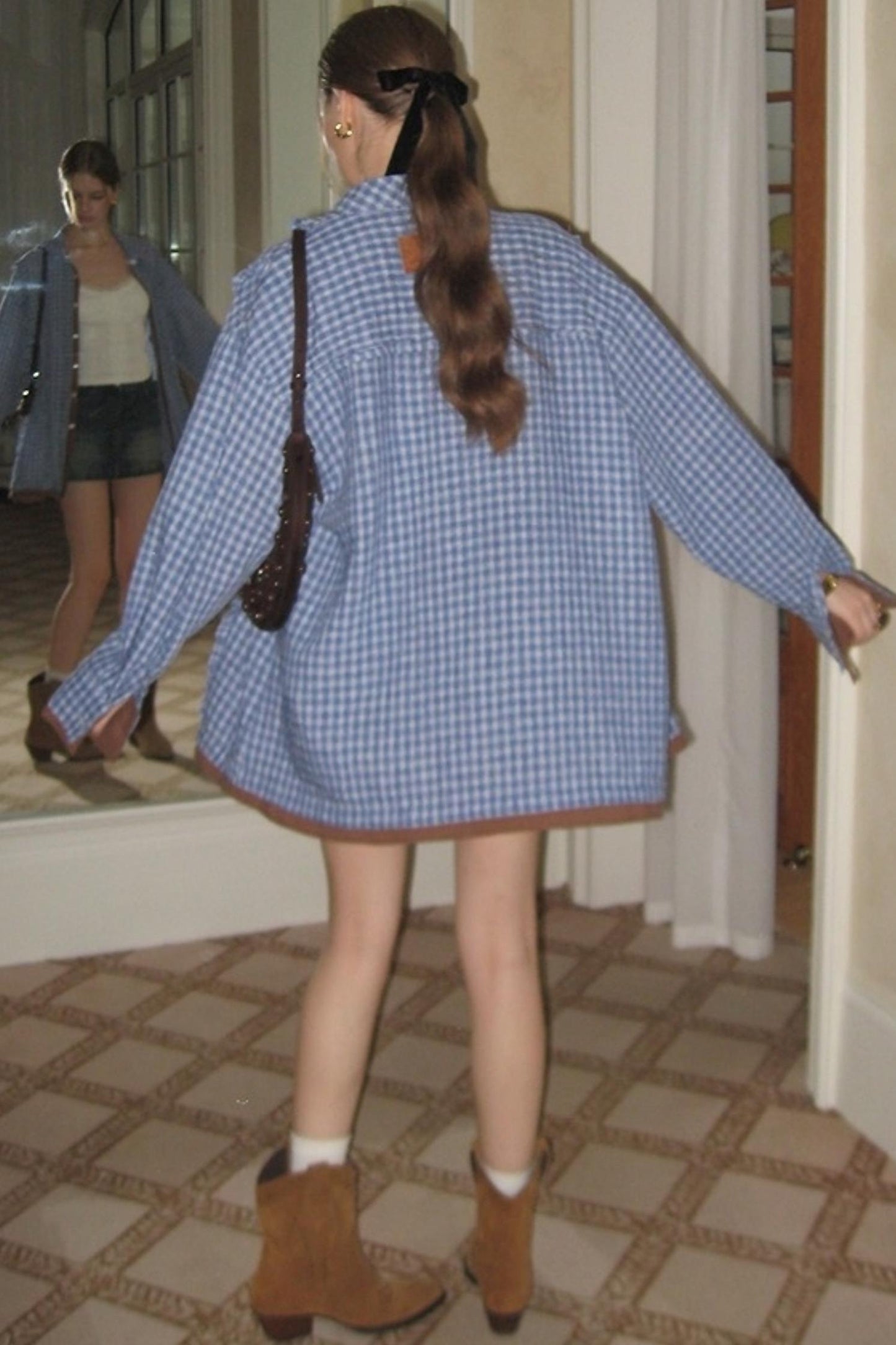 Contrast Fake Two-Piece loose Shirt