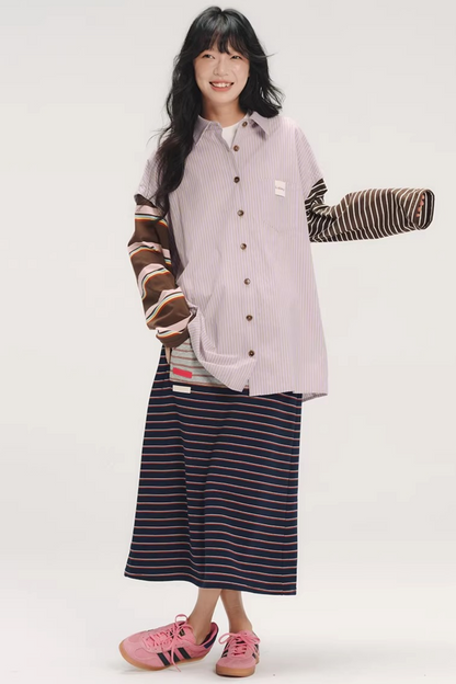 Color-Blocked Striped Shirt