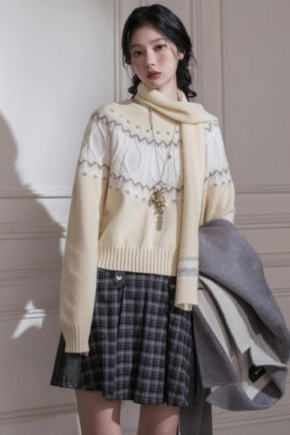 Jacquard Wool Sweater With Scarf Set