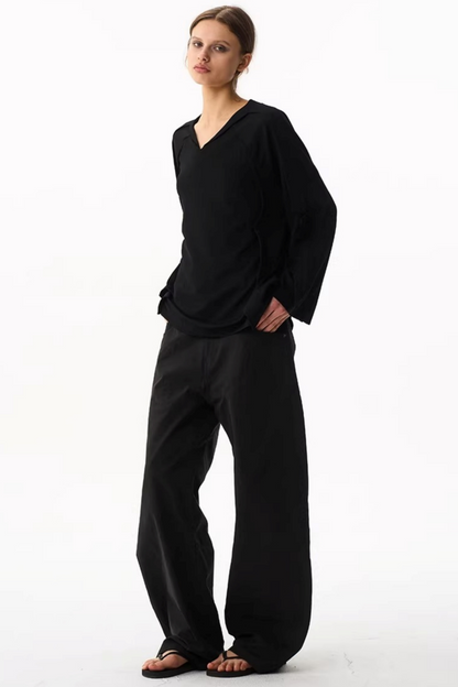 V-Neck Contrasting Long-Sleeved Top