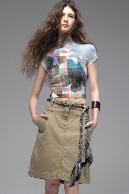 Wandering Cotton Denim Cargo Skirt