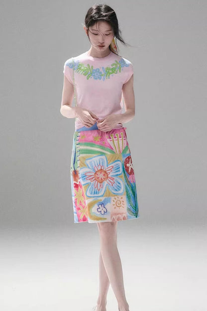 Reversible Bird and Tulip Skirt