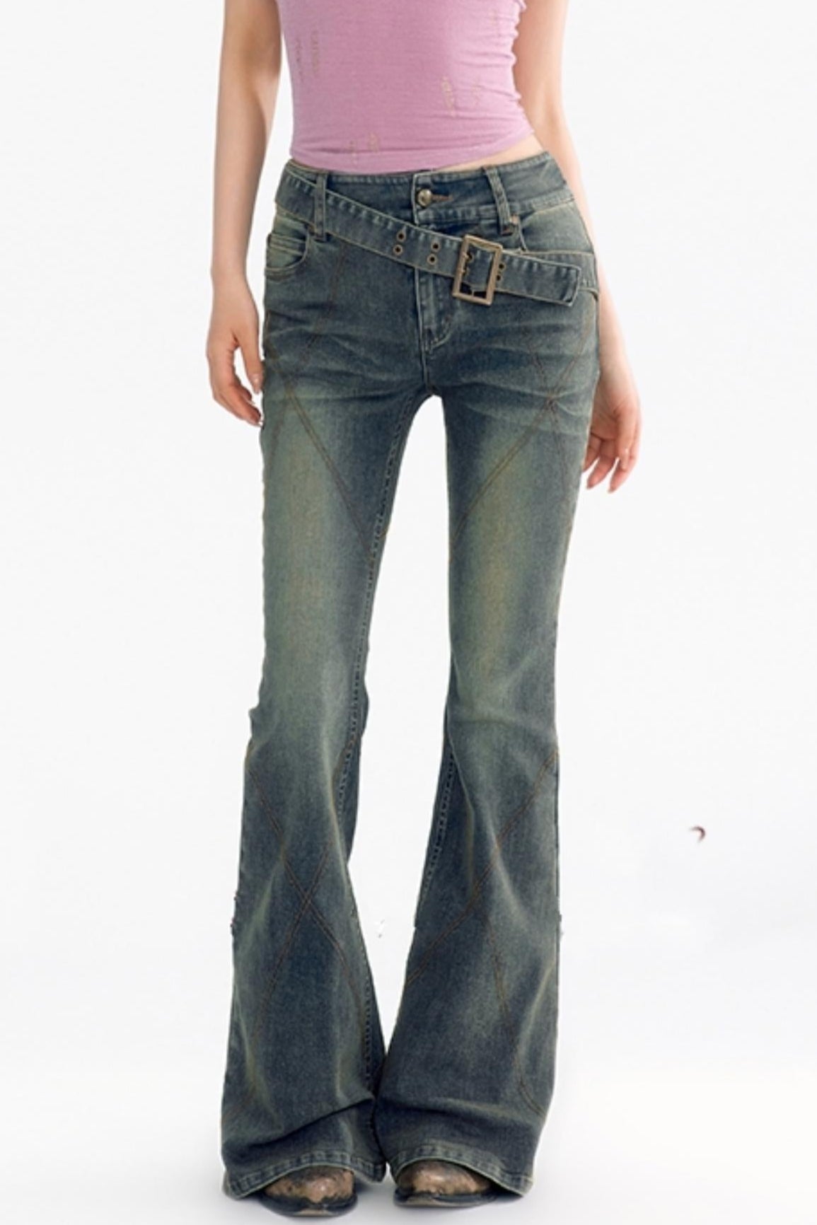 Distressed Flare Denim Pants