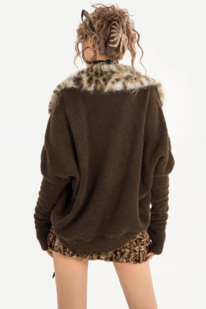 Retro Patchwork Fur Collar Jacket